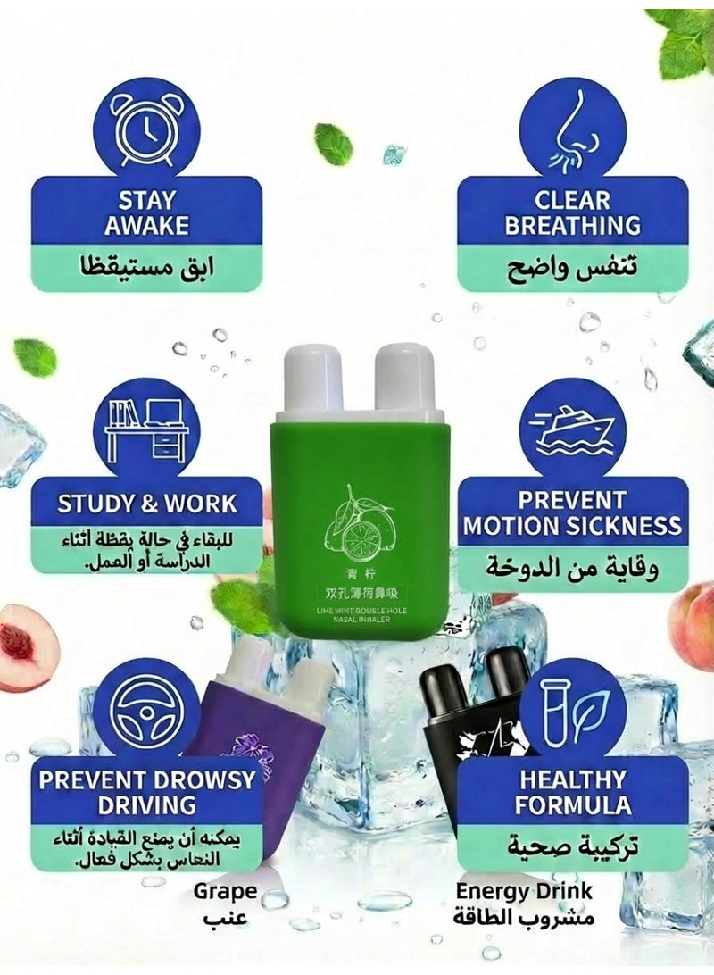 عصي استنشاق الأنف بالليمون الأخضر والنعناع 1 قطعة - ثنائي الفوهات بدون إضافات | قابل لإعادة الاستخدام ومحمول | يخفف من انسداد الأنف ويزيد من التركيز | للبرد والدراسة والقيادة - أسلوب حياة سعودي - Image 4